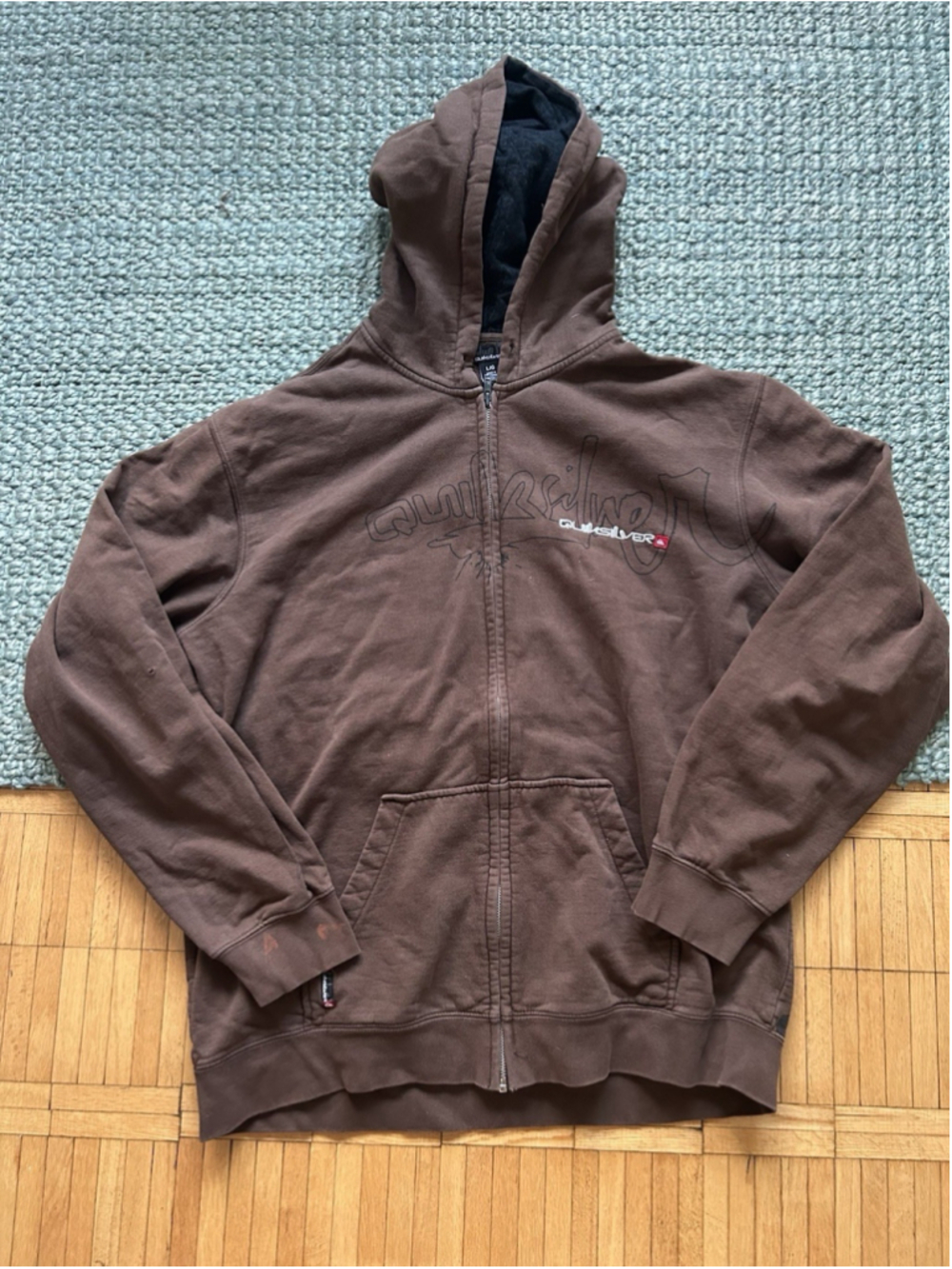 Vintage Y2K Quicksilver Embroidered Surf Skate Distressed Painters Hoodie L USA